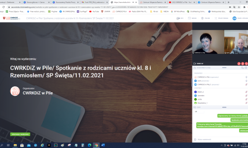 zrzut ekranu ze Spotkania online z rodziacami uczniow na zdjeciu Iwona Damiecka i Karol Pufal (6)