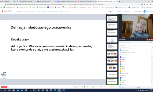zrzut ekranu ze Spotkania online z rodziacami uczniow na zdjeciu Iwona Damiecka i Karol Pufal fragment prezentacji o rzemiosle (4)